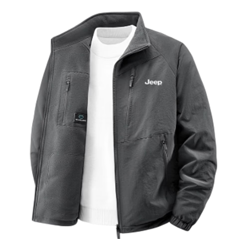JEEPJEEP Men's Autumn Winter Fleece Lined Thickened Stand Collar Loose Double-Sided Wear Warm Jacket Black 2XL