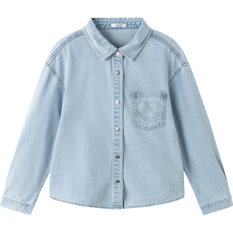Balabala [balaOne] Girls' Long Sleeve Shirt 2026 Spring 100% Cotton Denim Fashion
