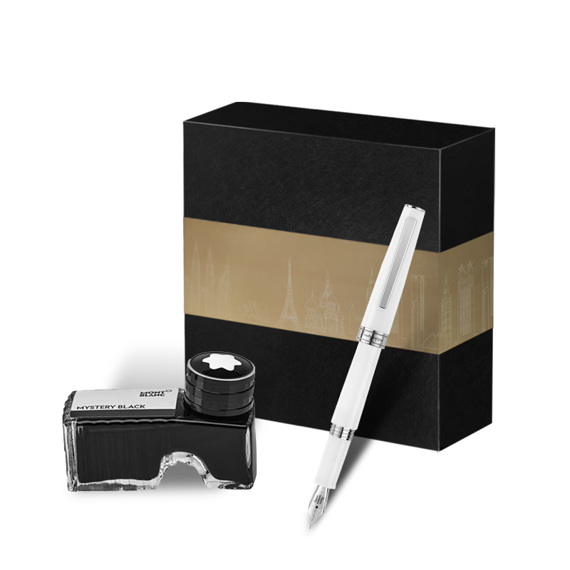 Montblanc Ink + Italian Montegrappa Harmony White Fountain Pen Gift Set
