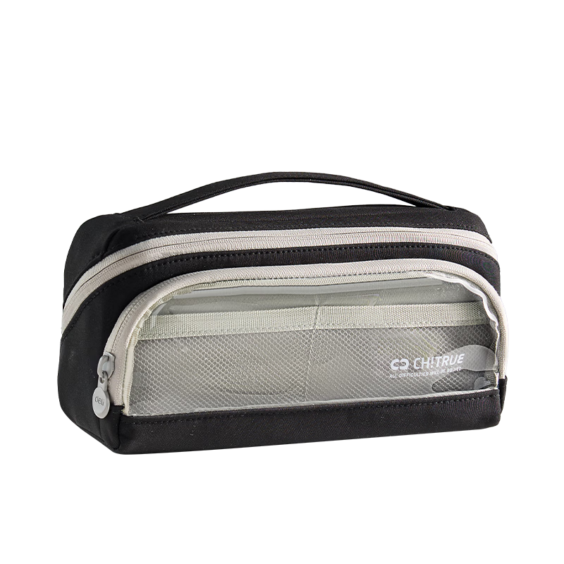 Deli Horizontal Flip Magnetic Student Handheld Pencil Case Fashionable Multi-Layer High-Value Simple Large Capacity Storage Bag Portable Stationery Box for Girls and Boys Black BC517 Graduation Gift