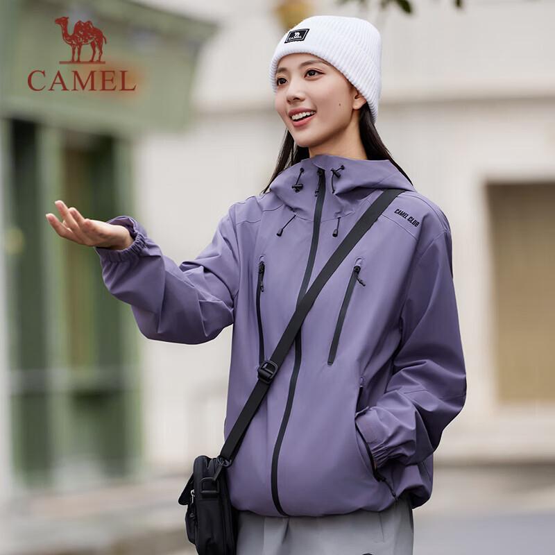 CAMEL Li Yitong Same Style Jacket Unisex Spring Autumn Water-Repellent Windbreaker Coat C35CR0L0019 Night Purple XL