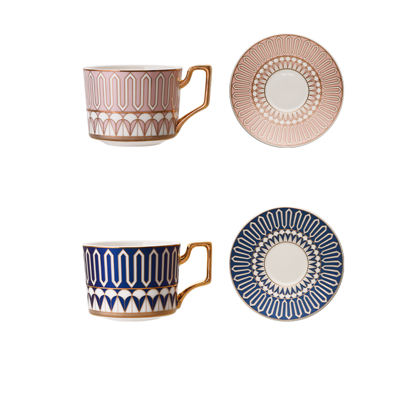 CLITON Bone China Ceramic Coffee Cup and Saucer Set of 2 High-End Couple Mugs Wedding Gift Box Set