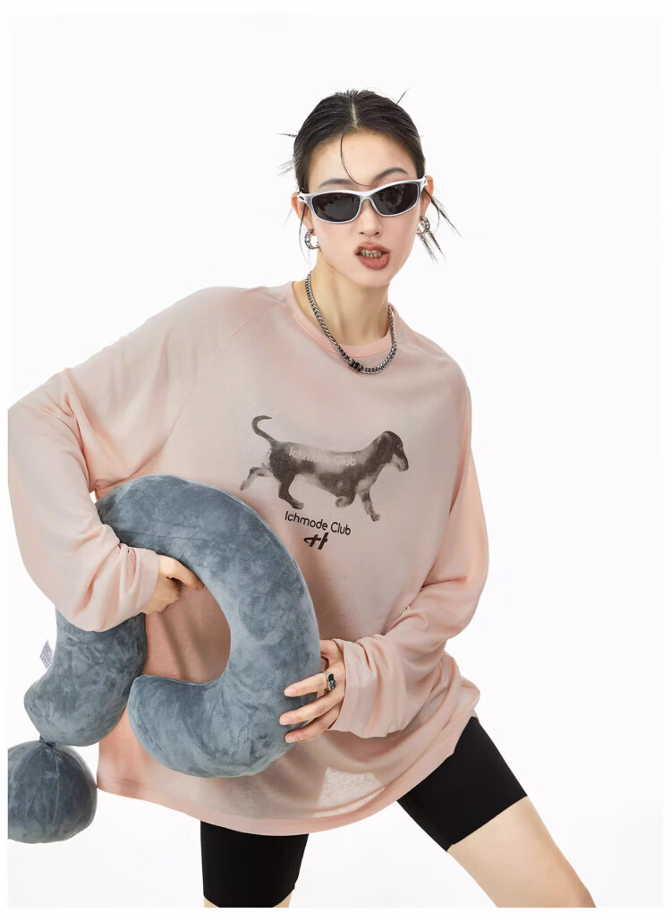 ICH MODE American-Style Physical Sun Protection Long-Sleeve T-Shirt, Thin Cool-Feeling Cover-Up for Women, Spring And Summer New Loose Top, Pink, L 36