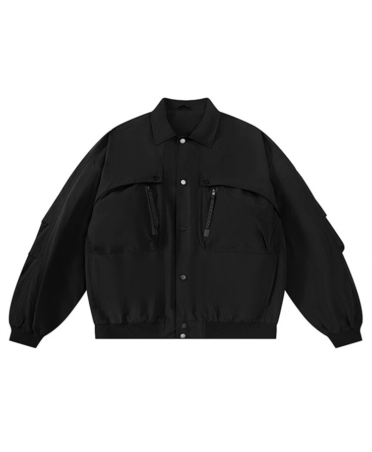 JEEP SPIRIT Men's Workwear Flight Jacket Spring Korean Style Loose Fit Black Size S 4