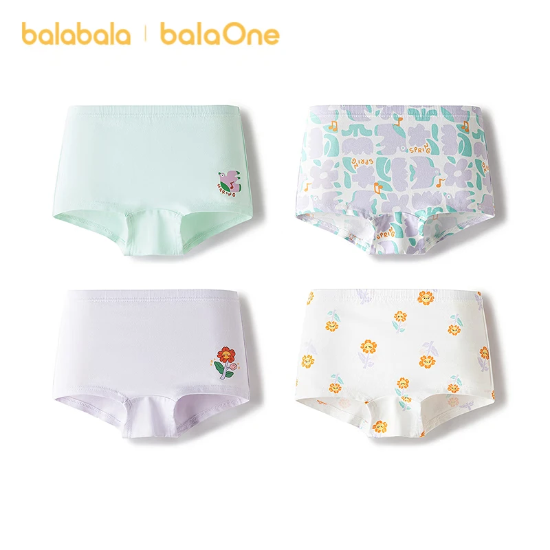 Balabala Kids Underwear Boys Boxer Briefs Girls Anti-Exposure Baby 4-Pack Skin-Friendly Comfortable