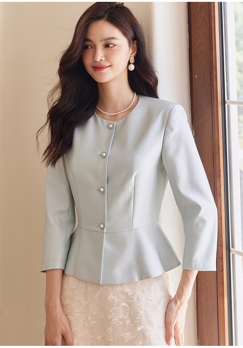 ROEYSHOUSE Women's Light Green Glossy Slim Fit Short Blazer Early Spring Professional Slimming Suit Jacket 09101 M 10