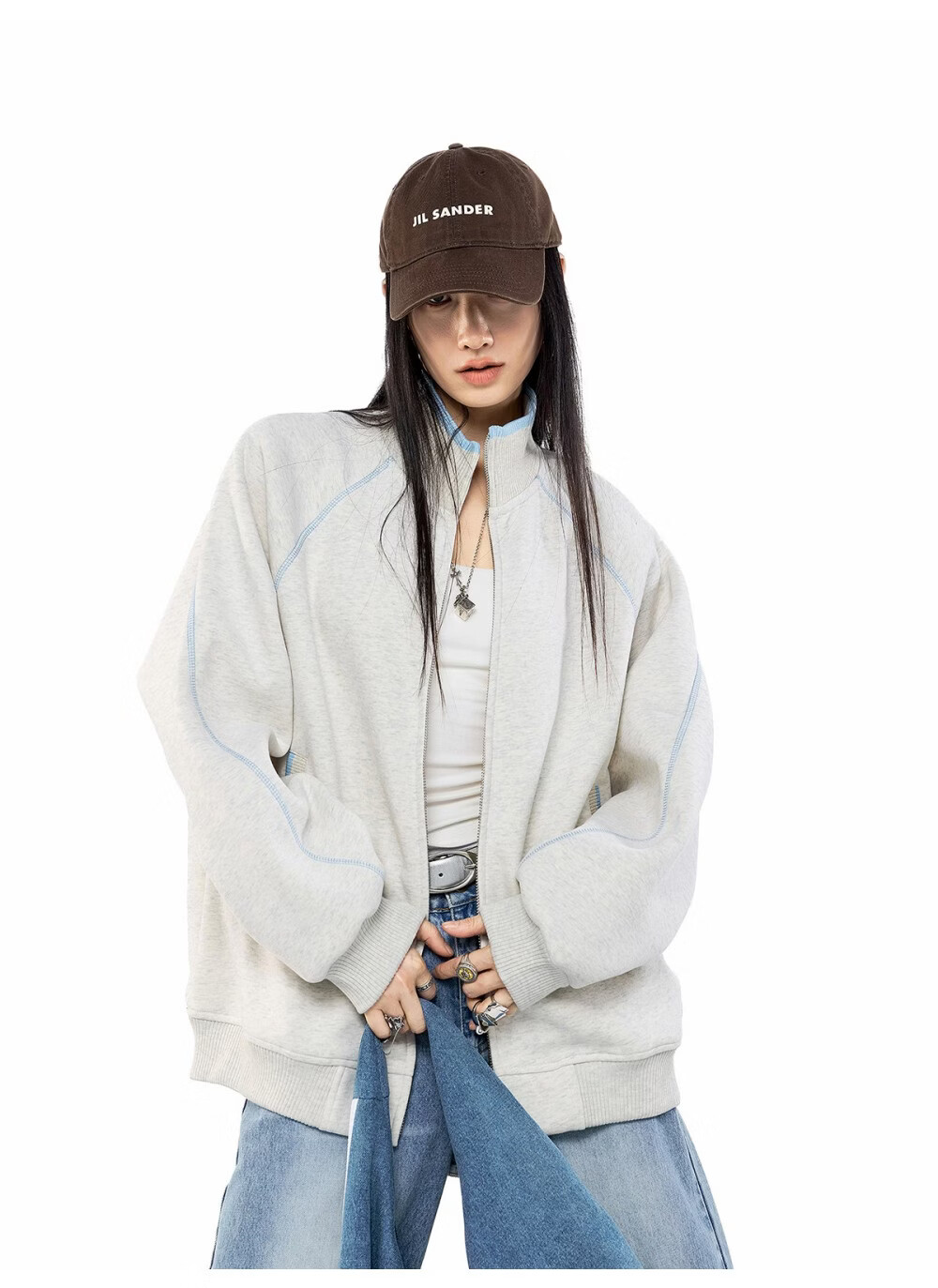 ICH MODE American Style Hassel Corduroy Sports Jacket Women 2026 Spring New Loose Cardigan Sweatshirt Zipper Top Dark Gray XL 21