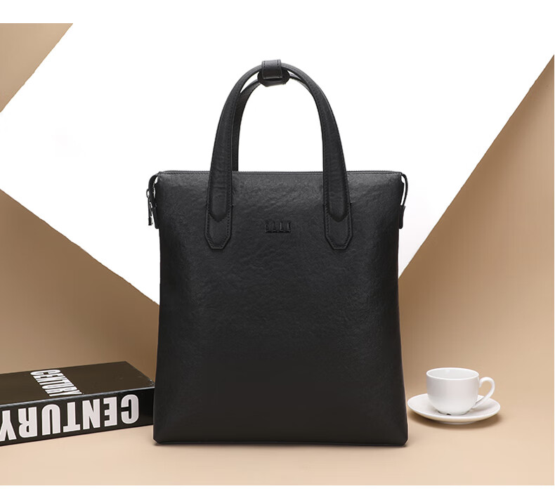 ELLE HOMME Men's Business Briefcase First Layer Cowhide Vertical Shoulder Crossbody Laptop Bag 6820 Black 1