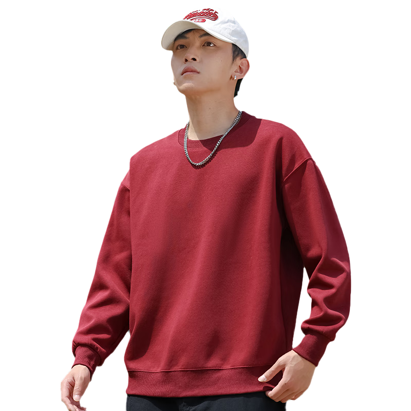 EASTERN CAMEL Sweatshirt for Men, Autumn And Winter Round Neck Solid Color Heavyweight Drop Shoulder Long Sleeve Top, Outdoor Sports Pullover, Navy Blue, L