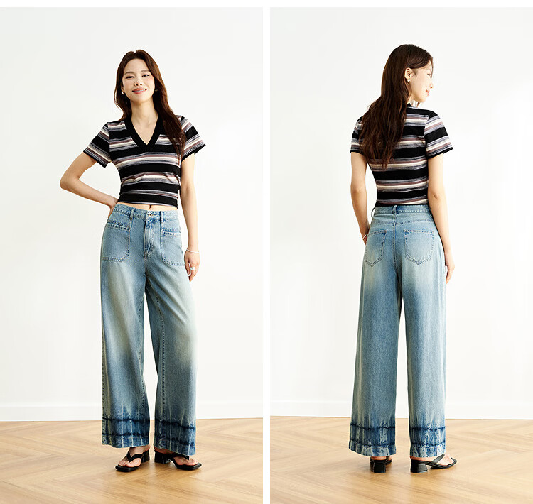Semir Senrou | Women's Jeans, Summer Moisture-Wicking Cool-Feeling Linen Long Pants, Distressed Wide-Leg Pants 103325124005A 21