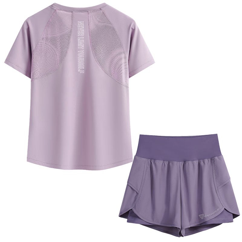 Baisirun Women's Marathon Running Set Short Sleeve Quick-Dry Training Suit Loose Fitness Yoga 2-Piece Set with Anti-Exposure Shorts
