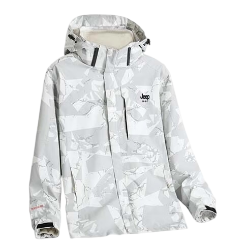 JEEP SPIRIT Men's Autumn Winter Hooded 3-in-1 Camouflage White Windproof Mountaineering Jacket 4XL