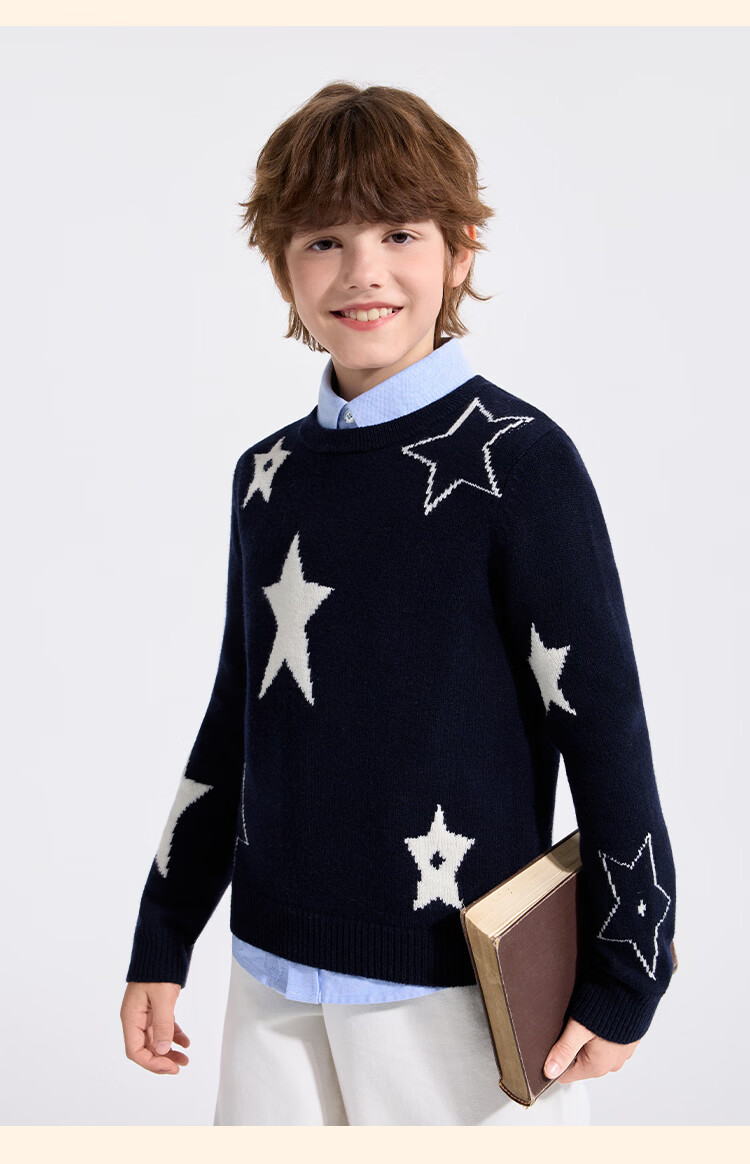YEEHOO Boys Wool Sweater Kids Pullover 100% Wool Crew Neck Fashion Spring Dark Blue Size 120 17