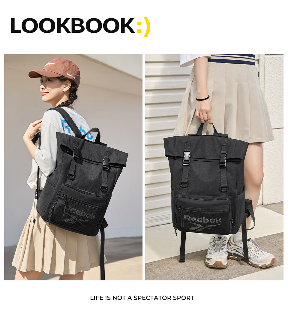 Reebok Men's Large Capacity Sports Backpack 2026 New Expandable High School College Student Bag Women Obsidian Black 9