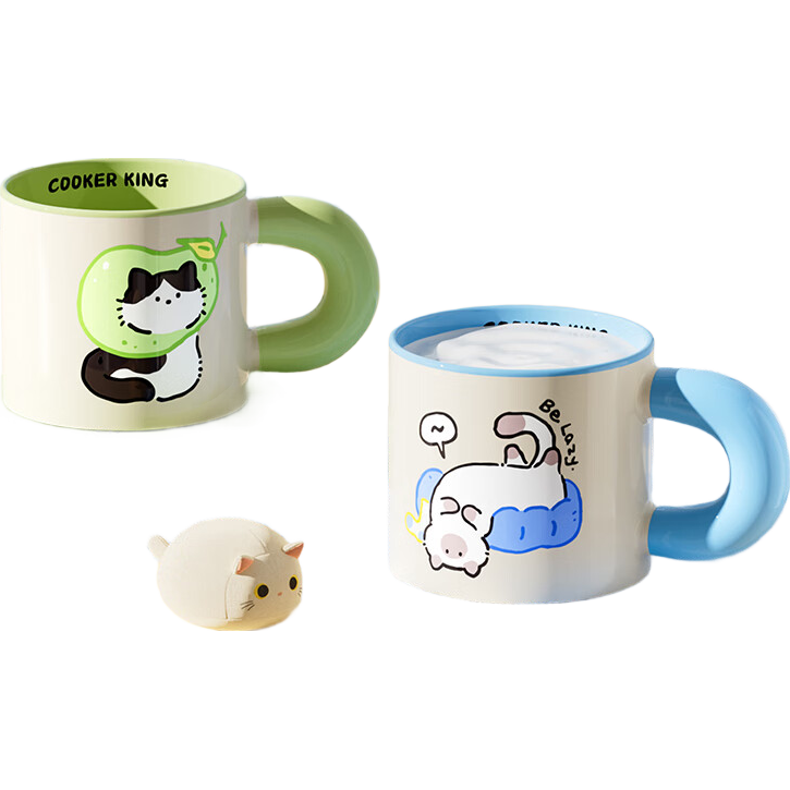 Chuida Huang Ceramic Mug New Cute Couple High-Temperature Healthy Porcelain Mug 350ml Scarf Cat