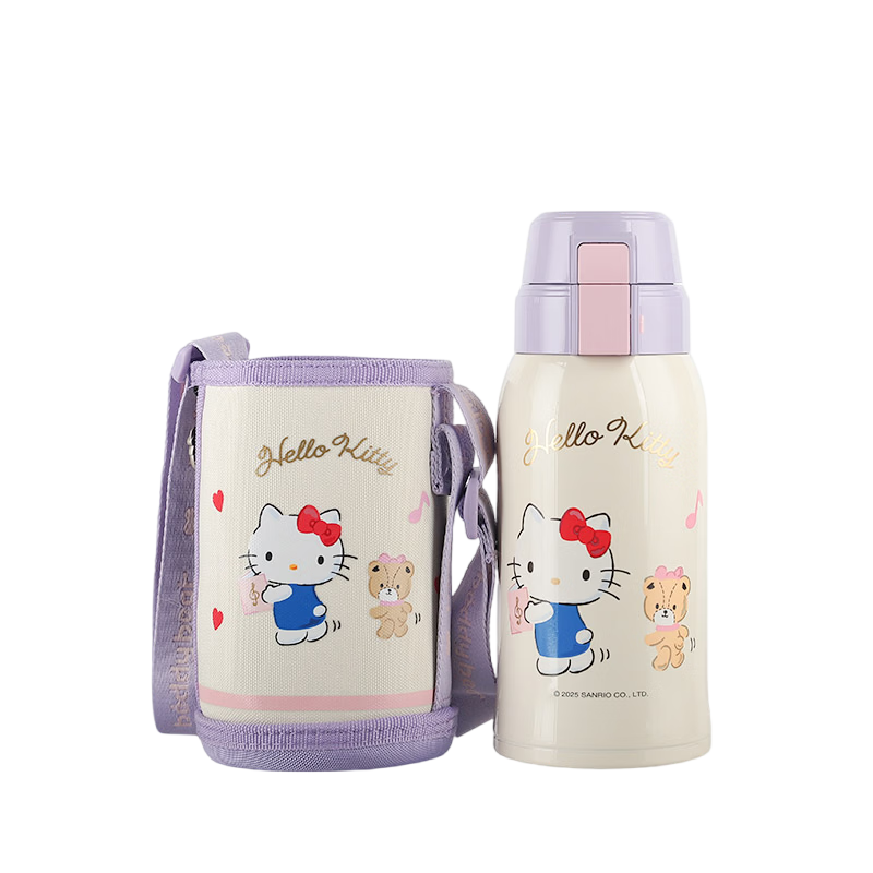 BEDDYBEAR Retro Double Lid Kids Thermos Bottle with Straw Large Capacity Student Water Cup 620ML Cute KT