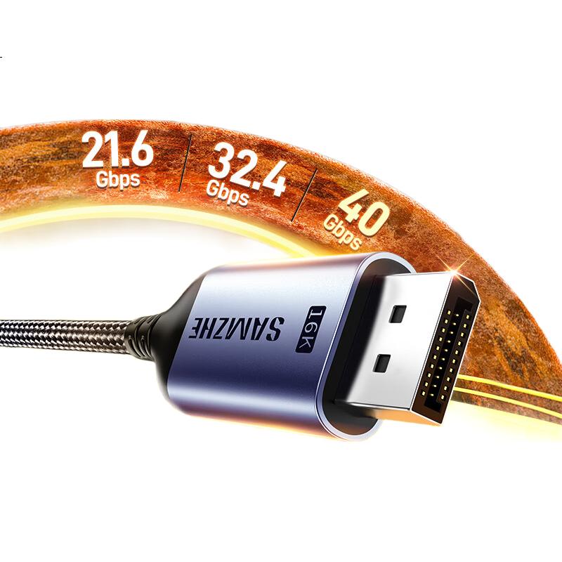Видеокабель SAMZHE Type-C - DP 2.1/1.4, 16K, Thunderbolt 4/5, USB-C, 360Hz, 1.5 метра