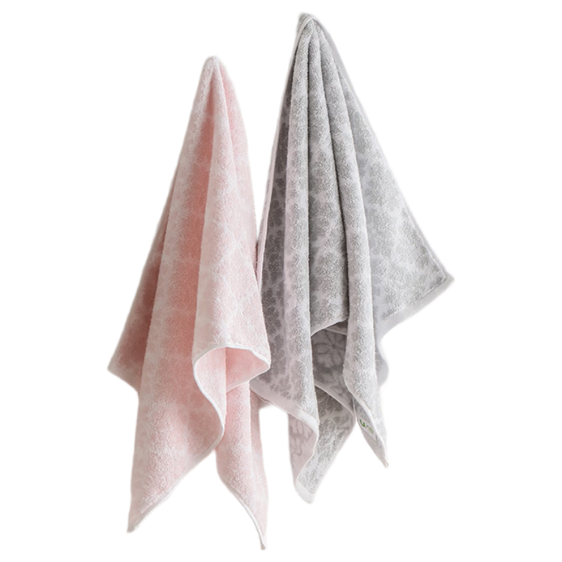 UCHINO Love Letter Towel, Twisted Jacquard Pure Cotton Soft Absorbent Face Towel for Home Use, Adult Couple Towel, 2-Pack Pink + Gray