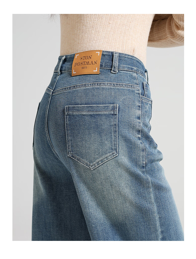 Meishi Women's Jeans 2026 Spring New High Waist Stretch Slim Straight Vintage Wide Leg Pants Blue 28 2