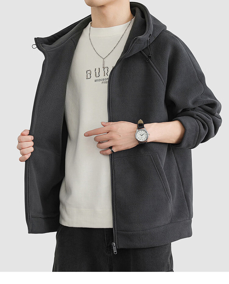 MARK FAIRWHALE Men's Winter Fleece Hooded Zip-up Sweatshirt Thick Warm Jacket Dark Gray XL 9