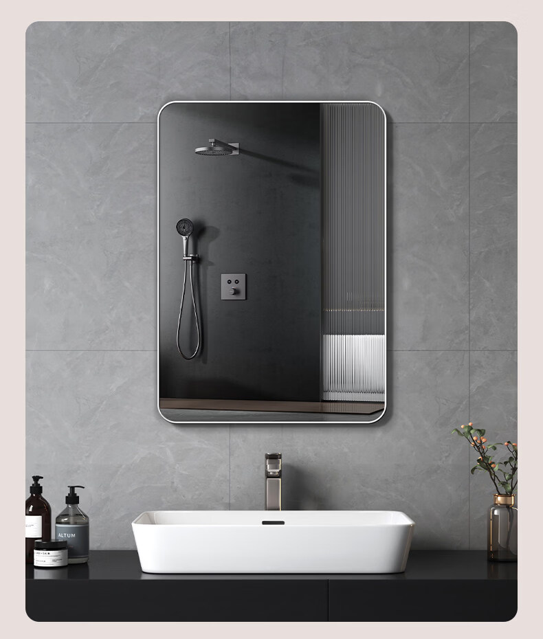 Menghuating Self-Adhesive Wall Mirror for Bathroom Vanity Makeup Hanging Wall-Mounted Toilet Dressing Mirror No Drilling Bathroom Mirror 4