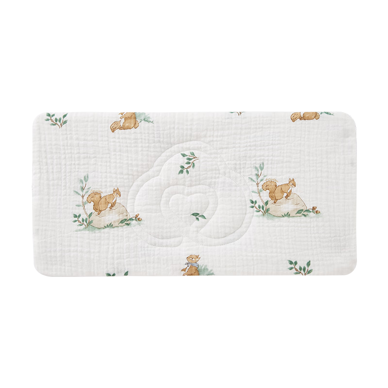 PurCotton Baby Cloud Pillow Four Seasons Gauze Cotton Yarn Newborn Flat Pillow Sweat-Absorbing Breathable 40×20cm Squirrel Paradise