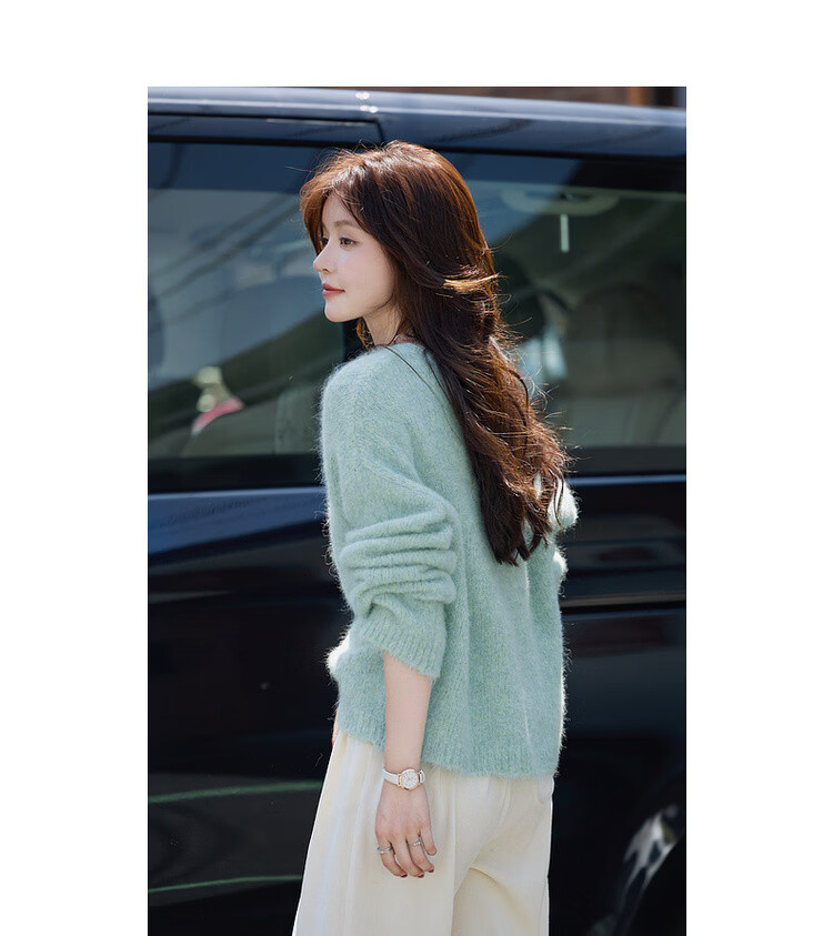 Demana Luxury Alpaca Wool Blend Winter Lazy Style Long Hair Crew Neck Soft Elegant Knit Sweater for Women 8