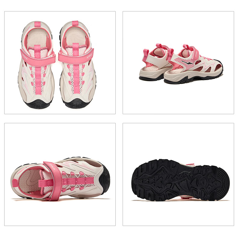 ERKE Kids Sandals Boys and Girls Closed-Toe Anti-Collision Sandals Microcrystalline White/Pink Frost Color Size 34 59