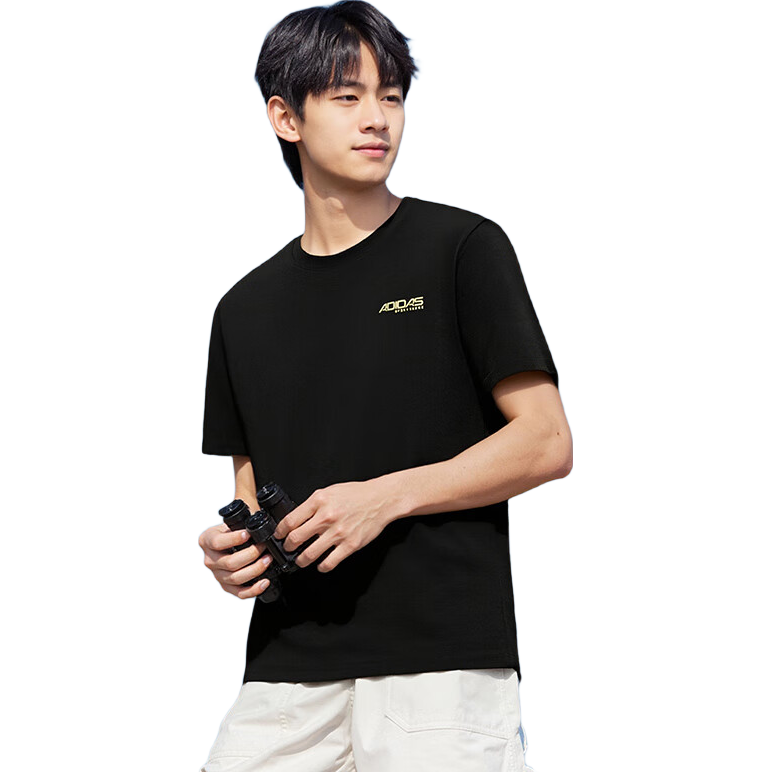 Adidas Men's Short Sleeve T-Shirt Fashion Trendy Outdoor Running Fitness Sports Crew Neck KU5311 Black S
