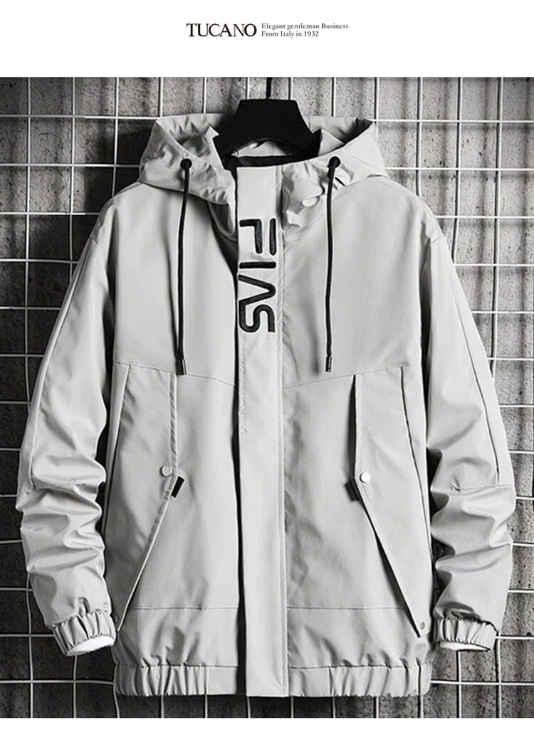 TUCANO Men's Spring Autumn Loose Workwear Jacket Hooded Windproof Outdoor Coat Trendy Black XL 1