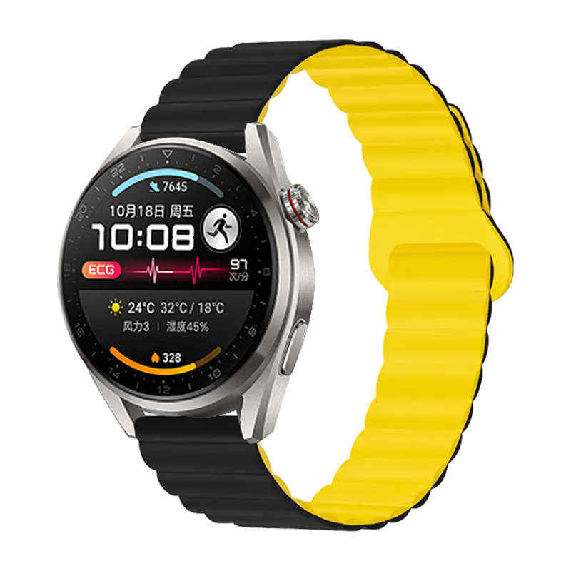 MSSM Compatible Watch Band for Huawei Watch 4 Pro/GT6/5/GT4/GT6/5 Pro, Liquid Silicone Magnetic Loop Strap, Milk Yellow with Black Dial, 20mm, Size 42/43