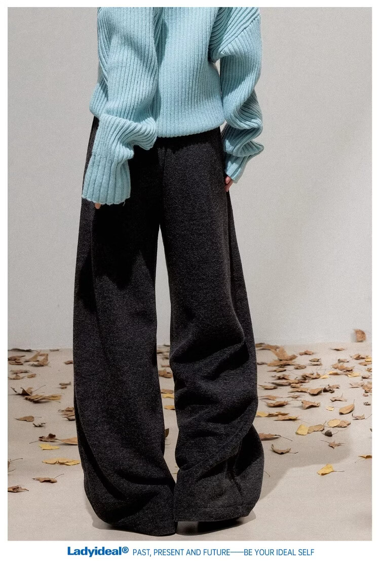 LADY IDEAL Brushed Casual Pants for Women 2025 Spring New Draped Straight Loose Wide-Leg Pants Black M 15