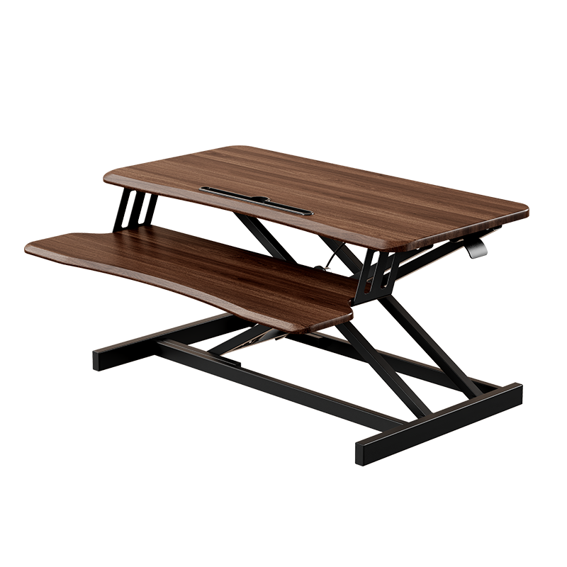 Deli KF102S Dual-Layer Height Adjustable Computer Desk, Standing Workstation with Monitor And Laptop Stand, Walnut Color