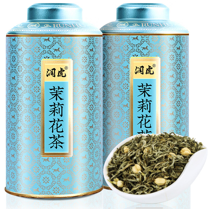 润虎茶叶茉莉花茶浓香型2025新茶500g礼盒装茉莉绿茶花草茶罐装自己喝