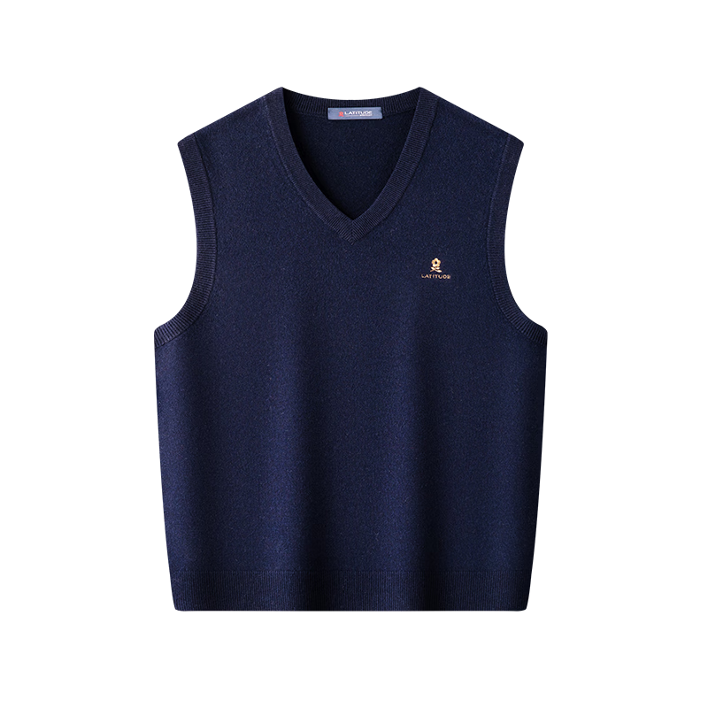 MONTAGUT New Year Spring Festival Men's Wool Vest Pure Wool V-Neck Thick Warm Sweater Sleeveless Jacket Navy XL