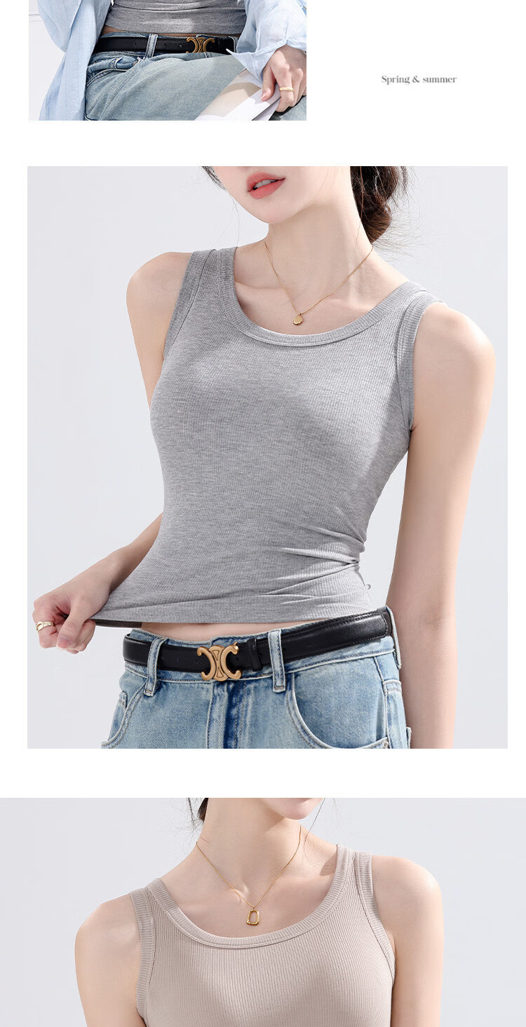 Langsha Women's White Ribbed Sleeveless Tank Top Casual Sportswear Summer Light Coffee L 14