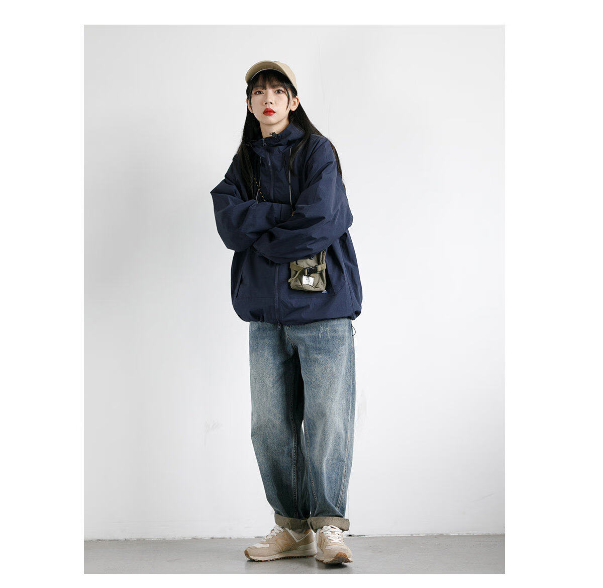 Mark Fairwhale Japanese Style Hooded Outdoor Workwear Zip-Up Large Pocket Windbreaker Jacket Unisex Loose Short Coat for Men and Women 12