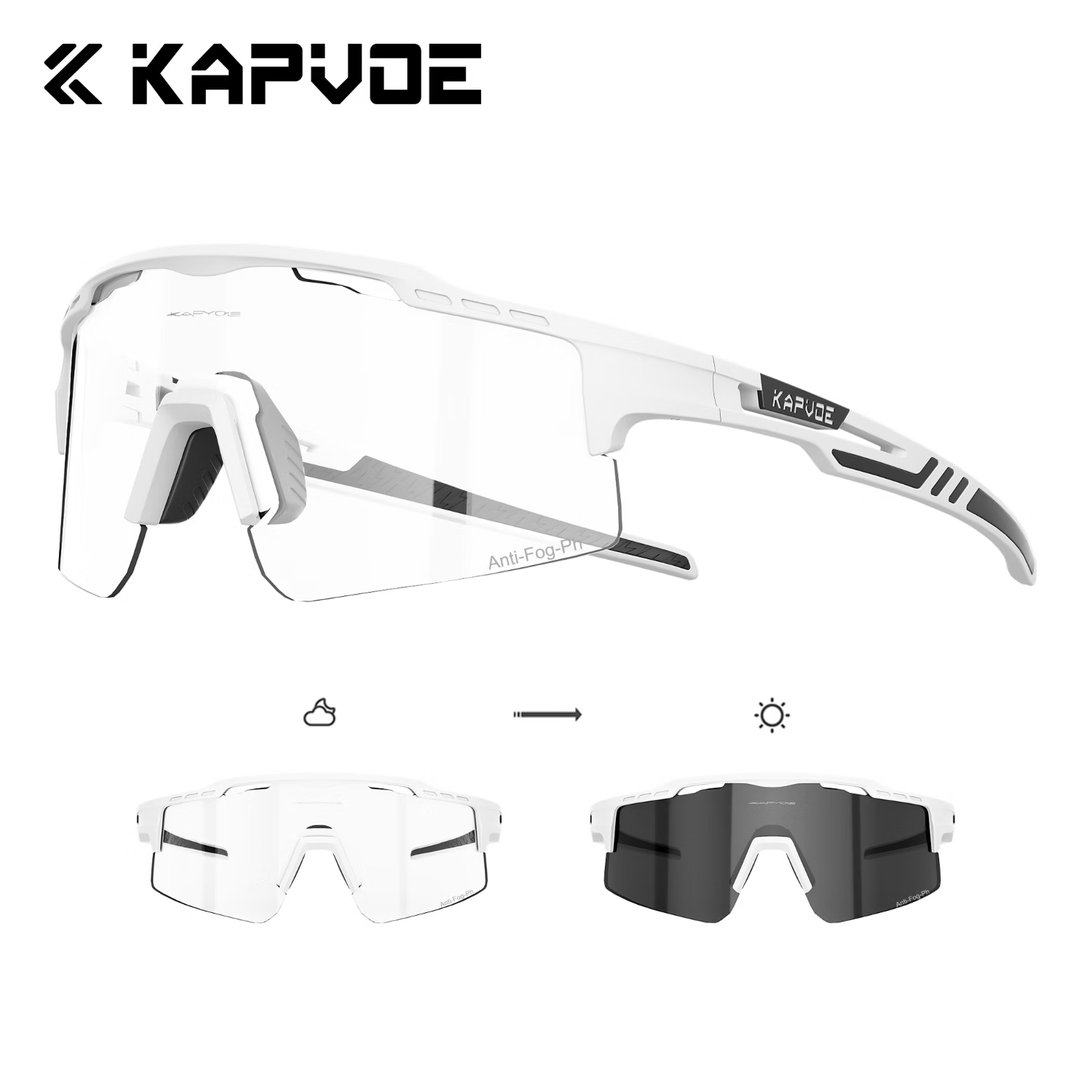 KAPVOE Warrior Anti-Fog Cycling Glasses Photochromic Day-Night Dual-Use Windproof Sandproof Sports Professional Mountain Road Bike