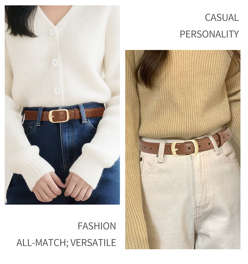 TUCANO Women's Leather Belt Denim Waist Belt Simple Fashion Versatile Pin Buckle Belt Birthday Gift for Girlfriend 2