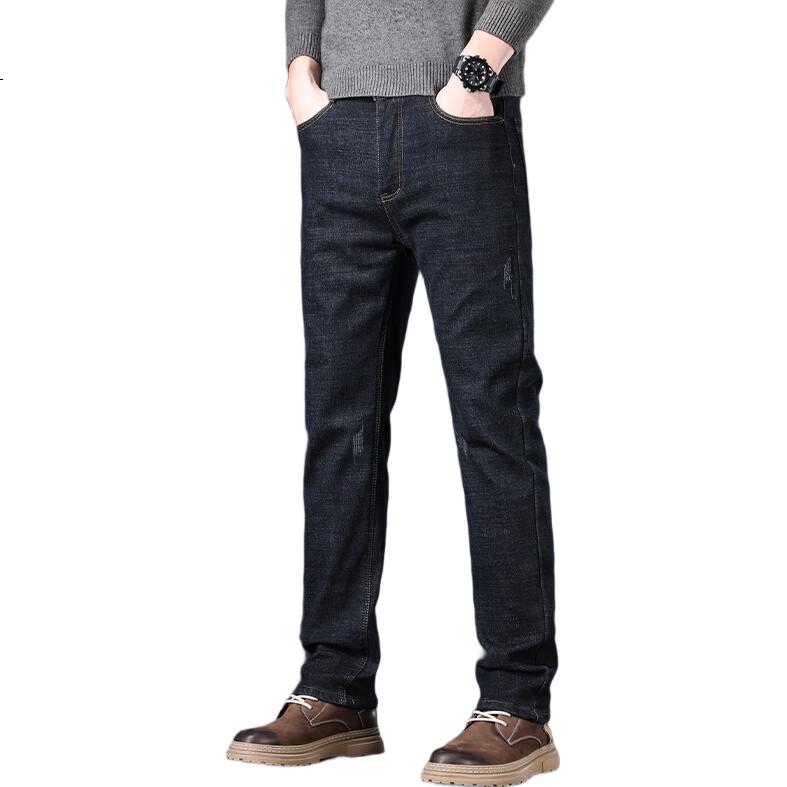 Джинсы мужские Jeanswest, утепленные флисом, модель зима 2025, легкие, прямого кроя, зауженные, теплые, черные с флисовой подкладкой, размер 36