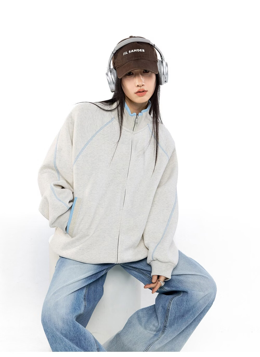 ICH MODE American Style Hassel Corduroy Sports Jacket Women 2026 Spring New Loose Cardigan Sweatshirt Zipper Top Dark Gray XL 26