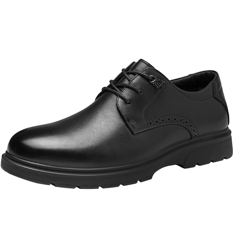 HLA520 HLA Men's Gift Leather Shoes with Fleece Lining, Formal Business Shoes, Black T342 (Fleece Lined) Size 42