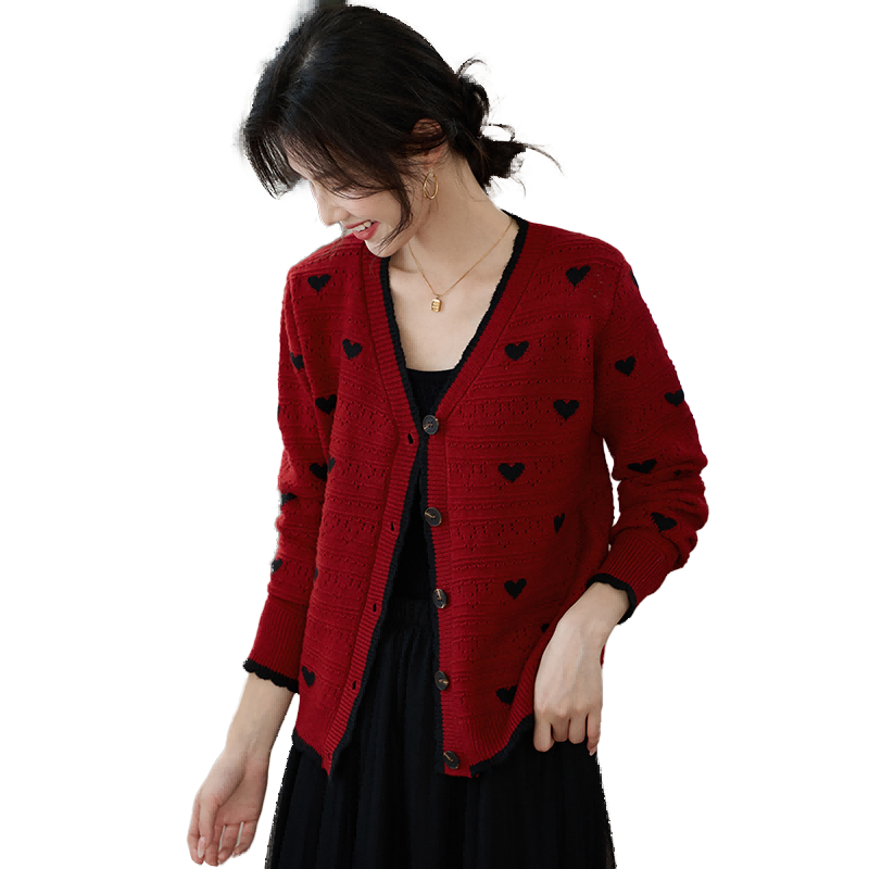 She Enjoy Women's Knitted Cardigan Christmas Sweater New Year Red Knit Jacket Top T13KZ1242