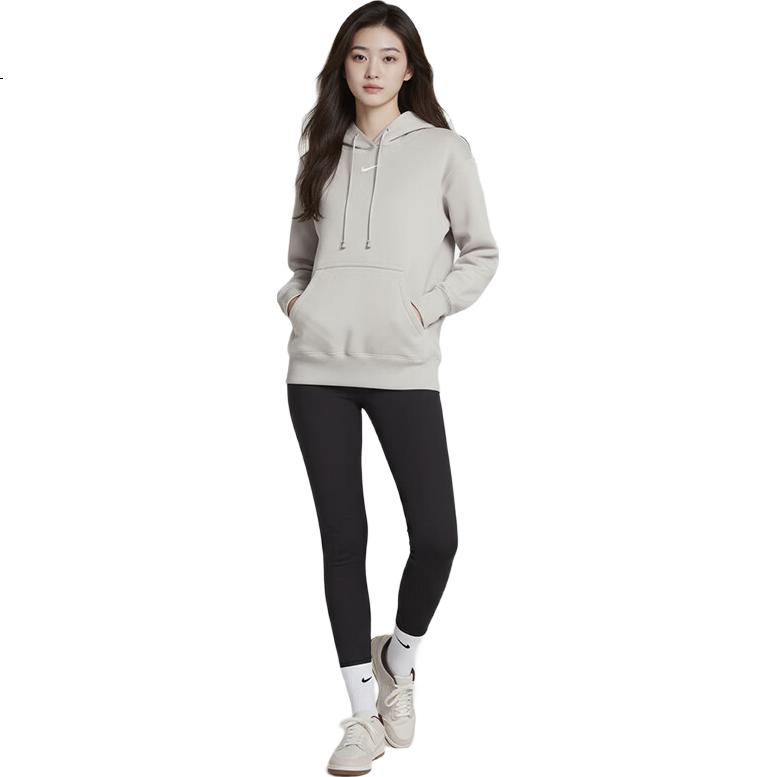 NIKE Women's Hooded Sweatshirt, Casual Sportswear, Versatile Fashion DQ5861-009 Gray S