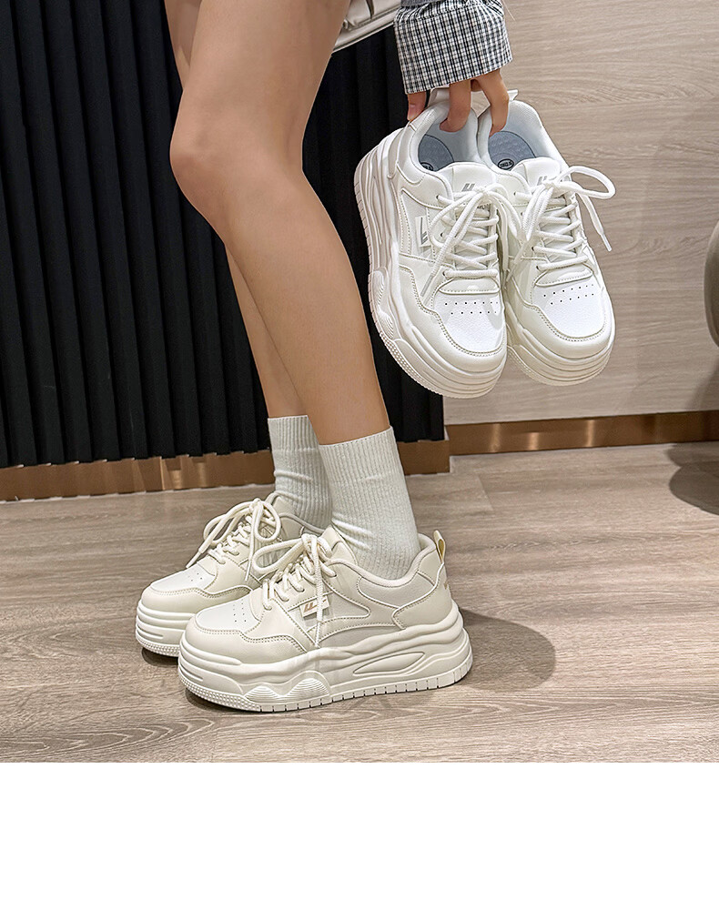 Warrior Women's Shoes 2026 Summer New Thick Sole Height Increasing Fashion Casual Sneakers Deep Beige Size 40 17