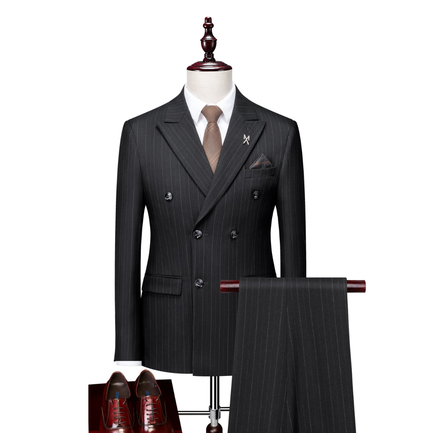 RED DRAGONFLY Men's Double-Breasted Business Casual Suit Set Groom Wedding Formal Three-Piece Black M