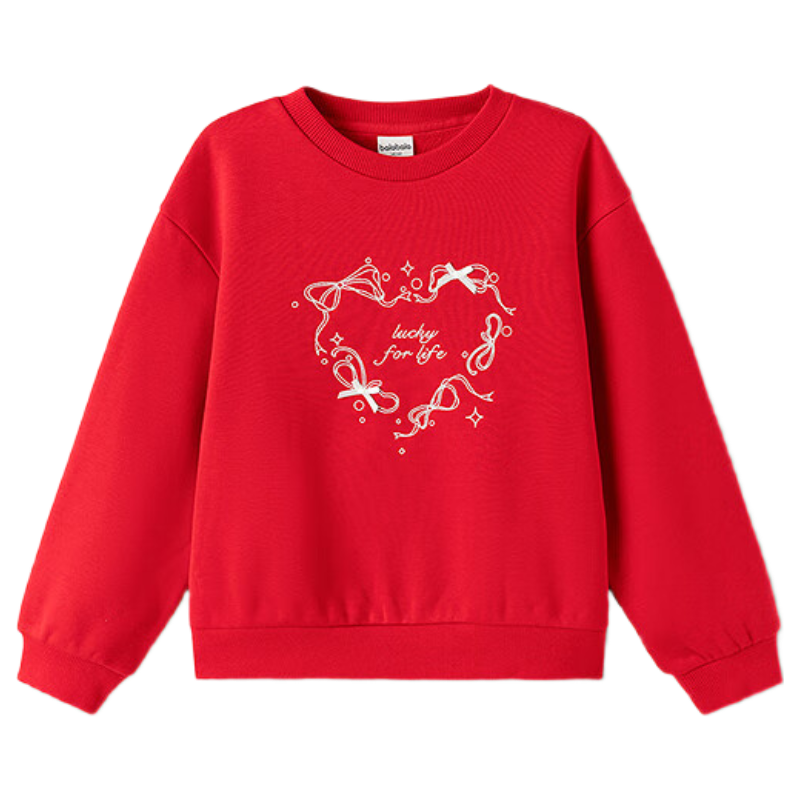 Balabala Kids Sweatshirt Girls 2025 New Spring Fleece Lined Long Sleeve Top Youth Red New Year Outfit