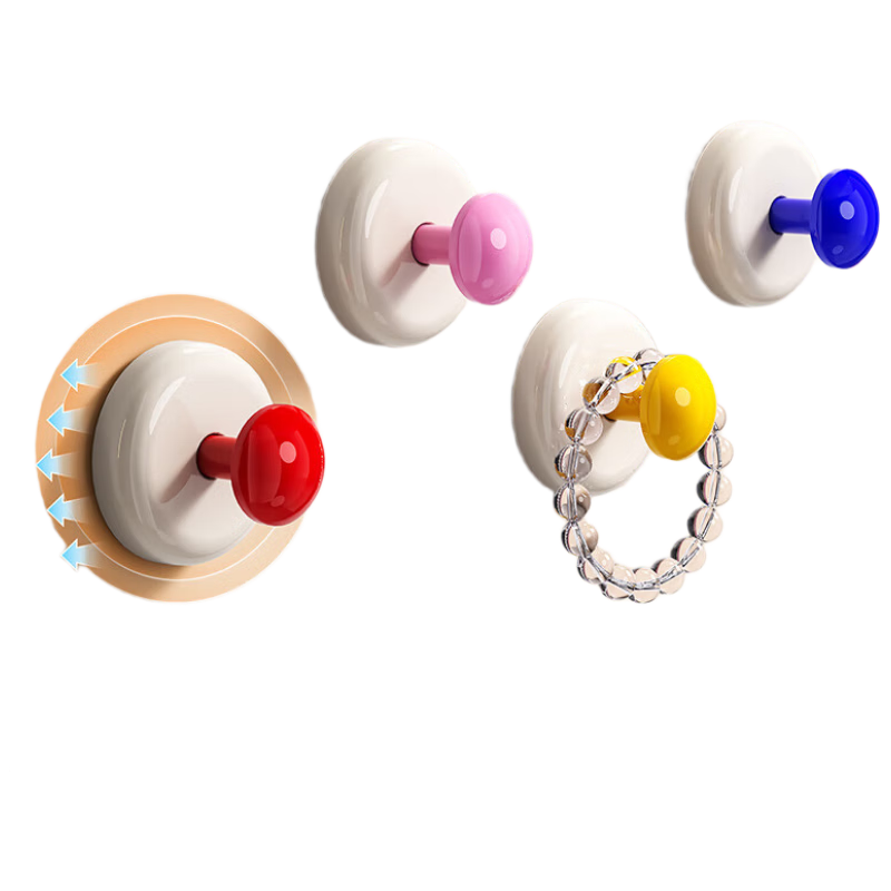 Dopamine Suction Cup Hooks 4-Pack No-Drill Wall-Mounted Clothes Hooks Bathroom Seamless Adhesive Hooks Toilet Door Handles by Fan Ye
