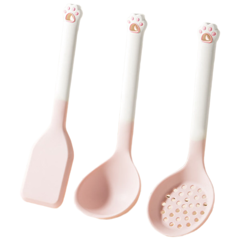 Bayco Silicone Spatula, Soup Ladle, and Slotted Spoon 3-Piece Set, Food-Grade, High-Temperature Resistant, Non-Stick Cookware Utensils BC10718