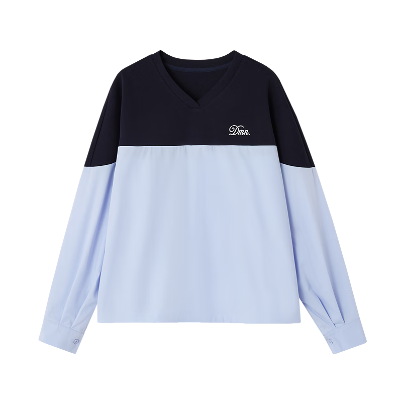 Demana [Soft Air Layer] Spring Lightweight V-Neck Colorblock Embroidered Lettering Raglan Sleeve Elastic Hem Women's Sweatshirt